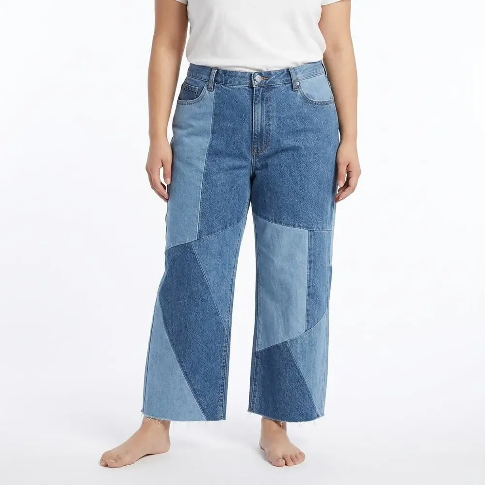 Wild Z Blue Colorblock Cropped Jeans Women Size 22